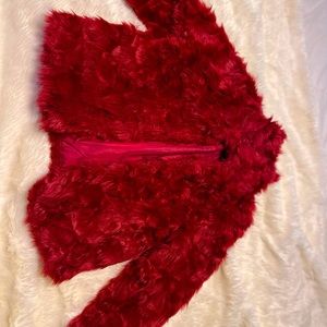 Fuzzy faux fur maroon cropped jacket